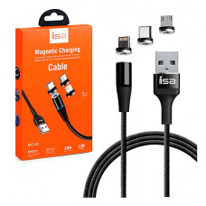 Кабель ISA Magnetic 3 in 1 USB - Lightning/Micro-USB/Type-C 1M Black