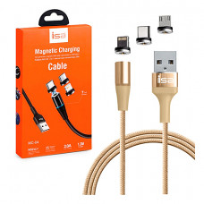 Кабель ISA Magnetic 3 in 1 USB - Lightning/Micro-USB/Type-C 1M Gold