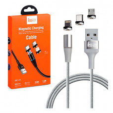 Кабель ISA Magnetic 3 in 1 USB - Lightning/Micro-USB/Type-C 1M Silver